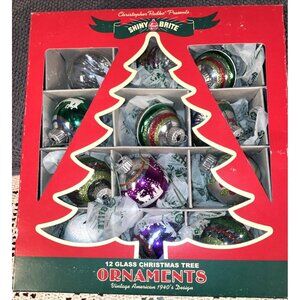 Christopher Radko Shiny Brite 12 Glass Christmas Tree Ornaments Striped 2014
